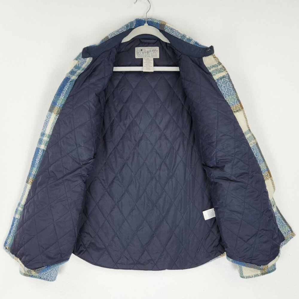 Lucky Brand Jacket Mens Medium Blue Plaid Wool Blend Button Front Shirt Shacket - Picture 8 of 15